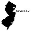 Newark on New Jersey State Map. Detailed NJ State Map with Location Pin on Newark City. Black silhouette vector map isolated on wh Royalty Free Stock Photo