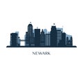 Newark skyline, monochrome silhouette. Royalty Free Stock Photo