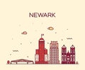 Newark skyline New Jersey USA vector linear style Royalty Free Stock Photo