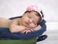 Newborn asleep in antique washtub Royalty Free Stock Photo