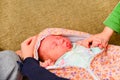 Newborn baby in the arms of mom Royalty Free Stock Photo