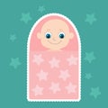 Newborn baby or baby of the first year of life in a pink envelope for children.