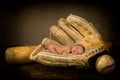 Newborn baby in baseball glove Royalty Free Stock Photo