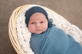Newborn Baby Boy in a Basket Royalty Free Stock Photo