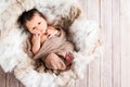 Newborn baby boy in a basket Royalty Free Stock Photo