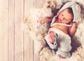 Newborn baby boy in a basket Royalty Free Stock Photo