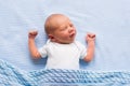 Newborn baby boy on a blue blanket Royalty Free Stock Photo