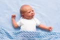 Newborn baby boy on a blue blanket Royalty Free Stock Photo