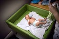 Newborn baby boy in a hospital room bed Royalty Free Stock Photo