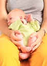 Newborn baby boy on momÃÂ´s lap Royalty Free Stock Photo