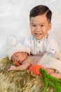 Newborn baby boy and older brother Royalty Free Stock Photo