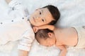 Newborn baby boy and older brother Royalty Free Stock Photo