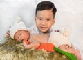 Newborn baby boy and older brother Royalty Free Stock Photo