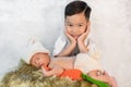 Newborn baby boy and older brother Royalty Free Stock Photo