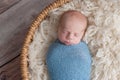 Newborn Baby Boy Sleeping in a Basket Royalty Free Stock Photo