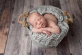 Newborn Baby Boy Sleeping in a Bucket Royalty Free Stock Photo