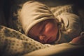 Newborn baby boy sleeping, after childbirth. Photo taken a few hours after the birth of the child. Royalty Free Stock Photo