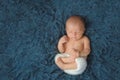 Newborn Baby Boy Sleeping on a Dark Blue Flokati Rug Royalty Free Stock Photo