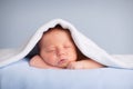 Newborn Baby Boy Sleeping Peacefully Under Blue Blanket Royalty Free Stock Photo