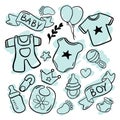 Newborn Baby Boy Stuff Accessories Vector Set Royalty Free Stock Photo
