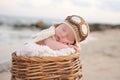 Newborn Baby Boy Wearing an Aviator Hat Royalty Free Stock Photo