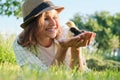 Newborn baby chickens in hand of farmer woman Royalty Free Stock Photo