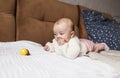 a newborn baby in a crib, the concept of children and the birth of a close-up Royalty Free Stock Photo