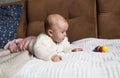 a newborn baby in a crib, the concept of children and the birth of a close-up Royalty Free Stock Photo