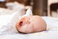 Newborn baby crying because of colic Royalty Free Stock Photo