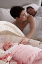 Newborn Baby Crying In Cot In Parents Bedroom Royalty Free Stock Photo