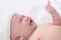 Newborn baby crying sick fever, get flu check up at clinic, Asian child infant 0-1month fussy screaming unhappy angry, hungry in