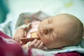 A newborn baby on the first day of its birth in the maternity hospital Royalty Free Stock Photo