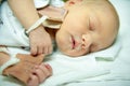 A newborn baby on the first day of its birth in the maternity hospital Royalty Free Stock Photo