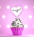 Newborn Baby Girl card message on a delicious cupcake