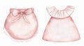 Newborn Baby Girl clipart set. Accessories for a newborn in pink for baby girl. Watercolor hand drawn children cloths