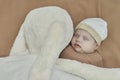 Newborn baby girl with her bunny Royalty Free Stock Photo