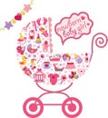 Newborn Baby girl icons in form of carriage Royalty Free Stock Photo