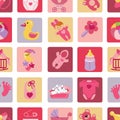 Newborn Baby girl icons in seamless pattern Royalty Free Stock Photo