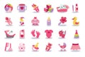 Newborn Baby girl icons set.Baby shower kit Royalty Free Stock Photo