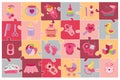 Newborn Baby girl icons set.Baby shower puzzle Royalty Free Stock Photo