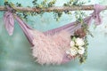 Newborn baby girl photography floral digital backdrop tree swing Royalty Free Stock Photo