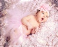 Newborn baby girl with pink tutu. Royalty Free Stock Photo