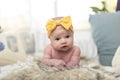 Newborn baby girl posing for her first portrait. Royalty Free Stock Photo