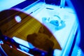 Newborn baby girl receiving phototherapy for jaundice Royalty Free Stock Photo