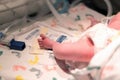Newborn Baby Foot in Hospital Bed - select focus Royalty Free Stock Photo