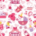 Newborn Baby girl seamless pattern Royalty Free Stock Photo