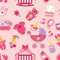 Newborn Baby girl seamless pattern.Polka dot