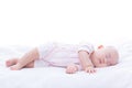 Newborn baby girl sleeping in bed Royalty Free Stock Photo