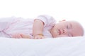 Newborn baby girl sleeping in bed Royalty Free Stock Photo