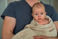 Newborn baby girl in towel after bath Royalty Free Stock Photo